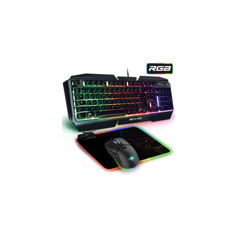 Pack Gamer 3en1 (Clavier/Souris/Tapis) Spirit of Gamer Ultimate 500 RGB (Noir)